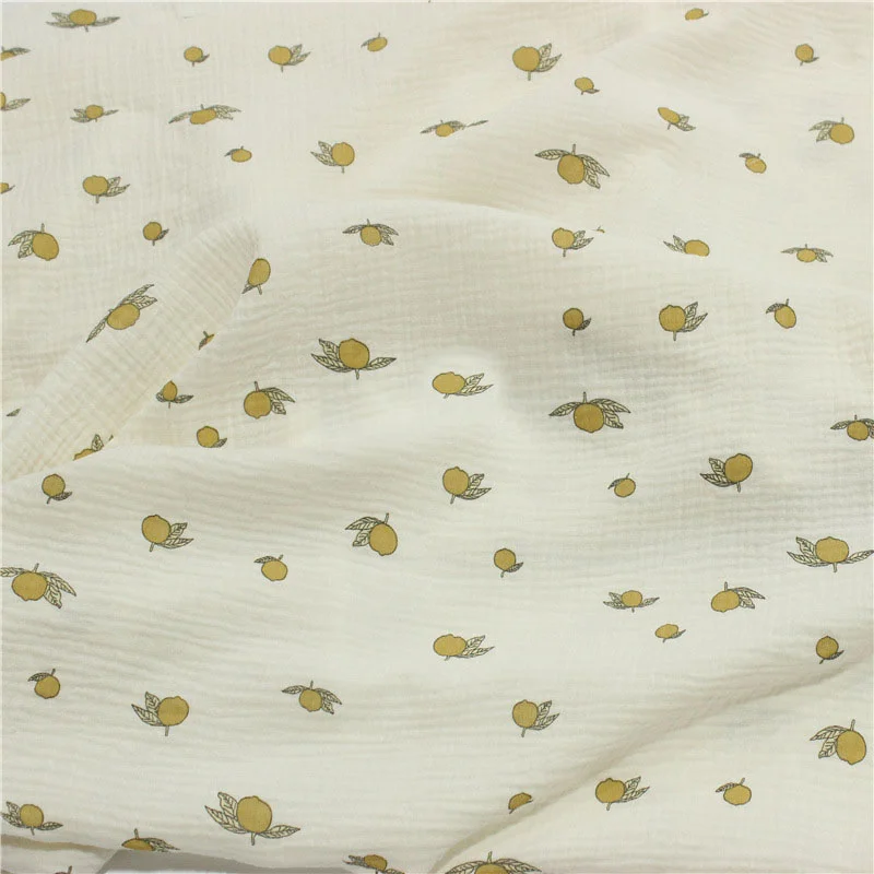 100x135cm Lemon Print Double Cotton Crepe Gauze Fabric High Quality Pure Cotton Fabric for DIY Sewing Baby Cloth Blanket