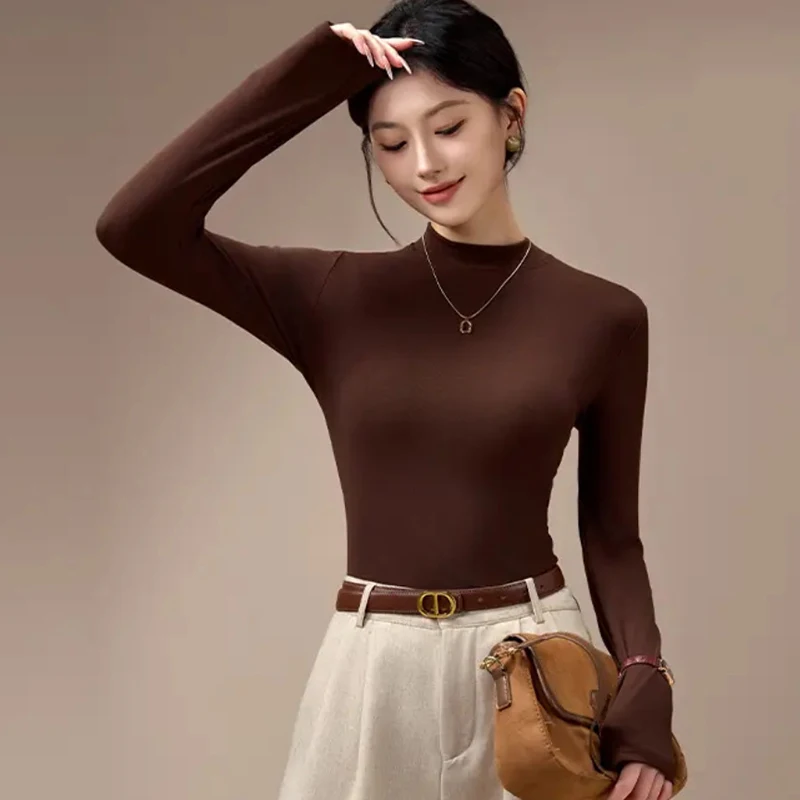 

Осень-зима, однотонные теплые свитера для женщин, 2025 Basico, свитера с длинными рукавами, женские мягкие облегающие пуловеры, женские