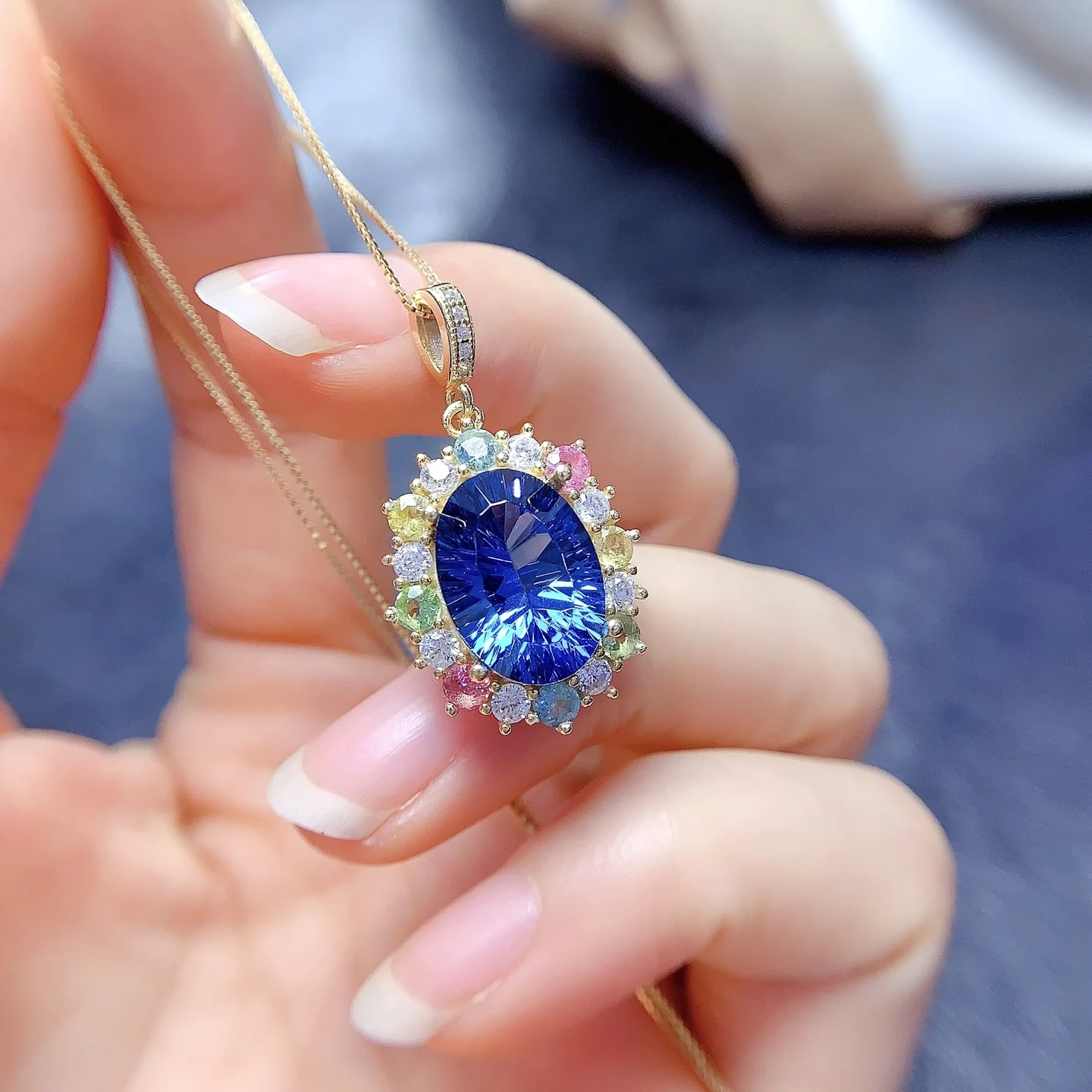 Natural Topaz  Sterling Silver Necklace Pendant 10x14mm Genuine Big Natural Gem Shape Design S925 Jewelrys