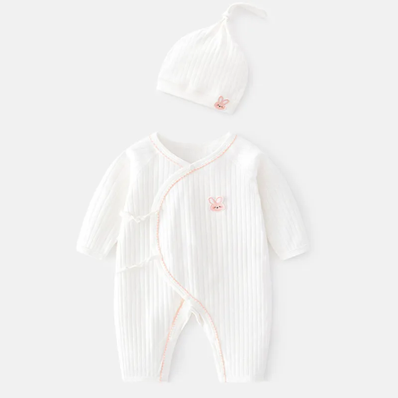 Lawadka 0-6M neonate ragazzi pagliaccetto cappello cotone vestiti bianchi per ragazze moda primavera infantile tuta berretto neonato per neonati Set