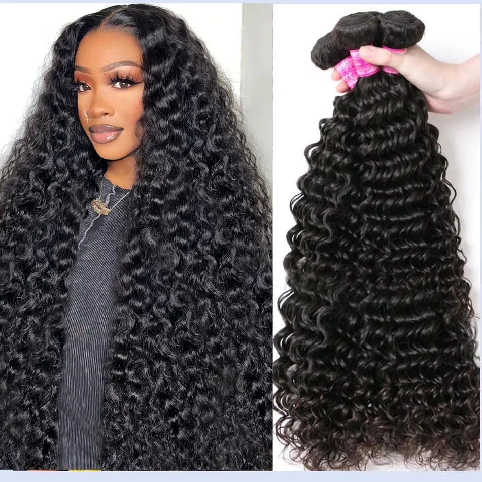 30 40 Inch Burmese Curly Hair Bundles Loose Deep Wave 3 4 Bundle 100% Human Hair Brazilian Weave Remy Hair Double Weft Extension