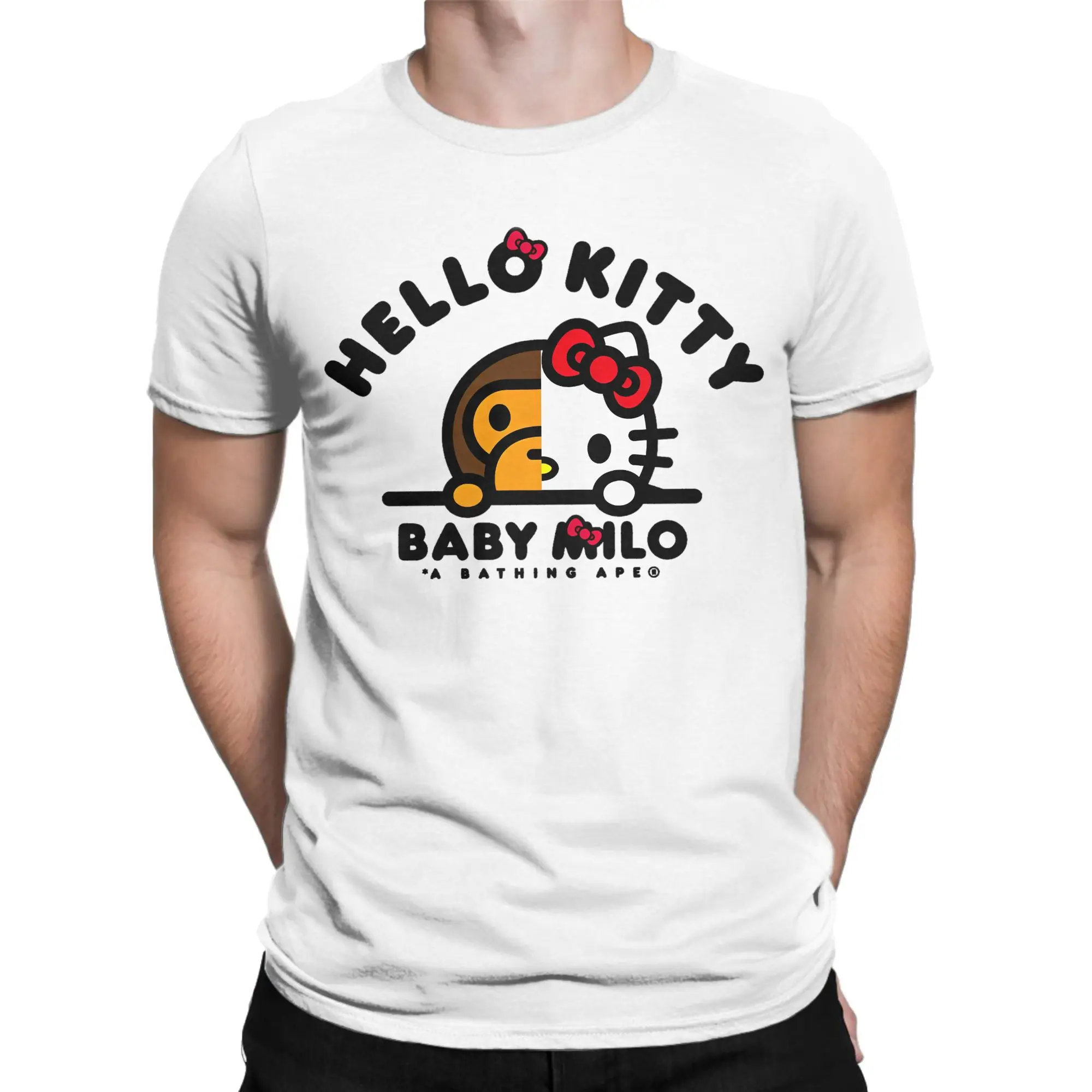 

Футболка унисекс «Hello Kitty», повседневная футболка с коротким рукавом и круглым вырезом, классическая милая одежда для девочек