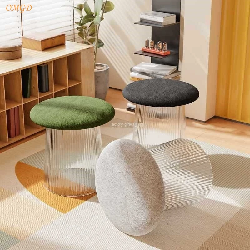 Small Stool Living Room Household Small Bench Sofa Stool Short Stool Round Stool Transparent Acrylic Cream Wind Chair Home