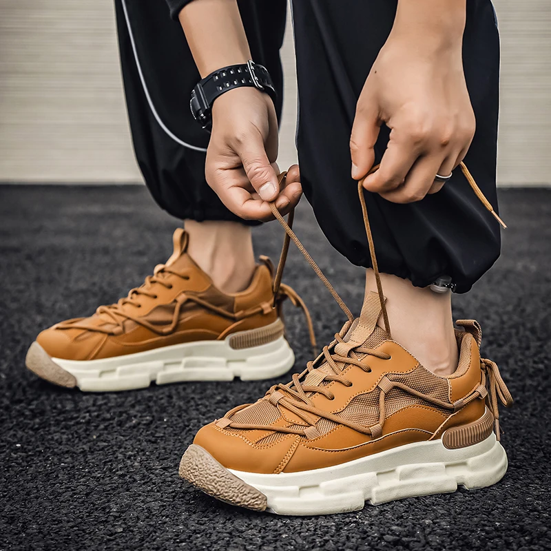 Casual Sneaker Men's Autumn Sneakers Leather Shoes Safety Shoes Ankle Boots Non-slip Platform Sports  Height Increasing Fashion image 5