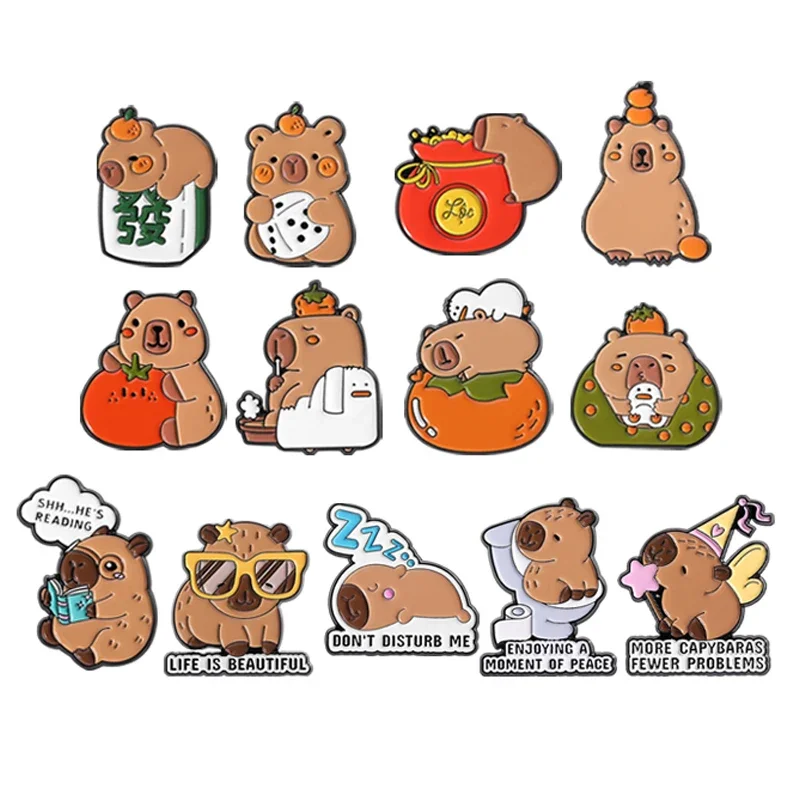 

Cartoon Capybara Enjoying Play Dice Enamel Pin Cute Capybaras Life Is Beautiful Don't Disturb Me Brooch Lapel Badge Jewelry Gift