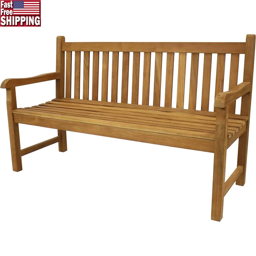 

Teak Wood Outdoor Bench 59" Weather Resistant Seating 600lb Capacity Garden Furniture Mission Style