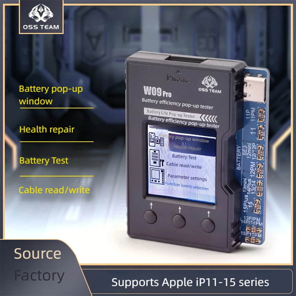 

OSS TEAM W09 Pro Выдвижной тестер с сроком службы батареи для Apple iP11-15 серии Тестирование батареи Восстановление здоровья Ремонт кабеля