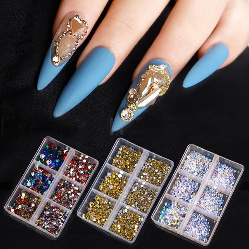 Nail Art Diamond Decorations Sets 6 Grid Mixed Color Nail rhinestone DIY Manicure Creative Art Jewelry Nail Accessories