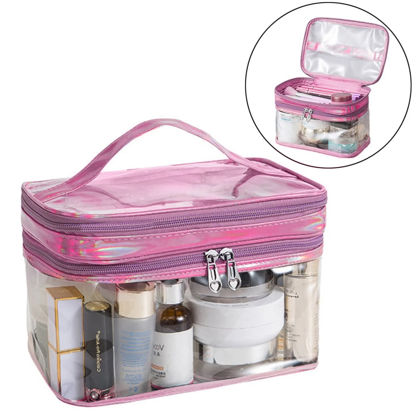 Plastic Transparent Transparent Cosmetic Bag Double-layer Transparent Plastic Cosmetic Bag With Zipper Travel Cosmetic Bag