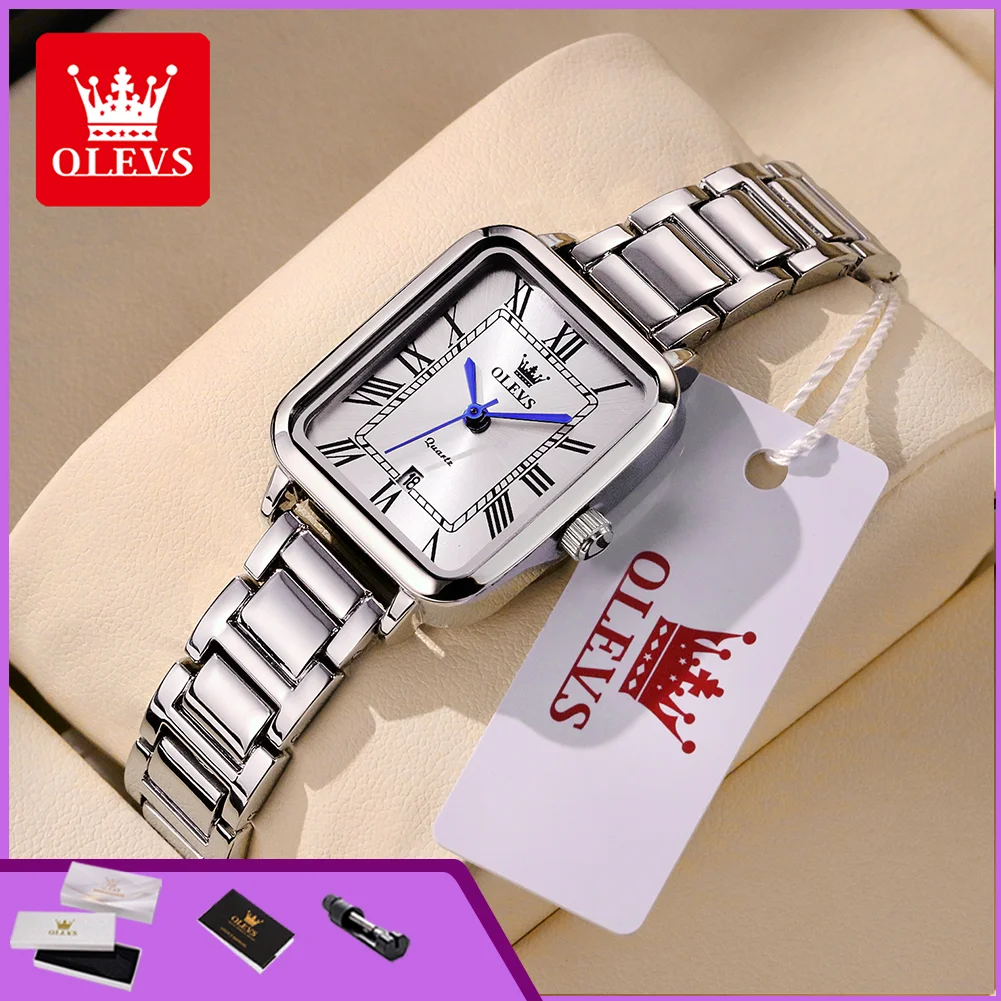 OLEVS 5641 Simple Elegant Ladies Quartz Watch Fashion Square Stainless Steel Roman Dial Waterproof Dress Wrist Watches for Women