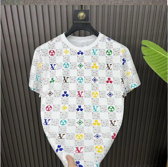 

European Full-printed T-shirt Summer Fashion Letter Short Men's 2025 New T-shirt Versatile Half-sleeved Crew Neck Top Motorcycle