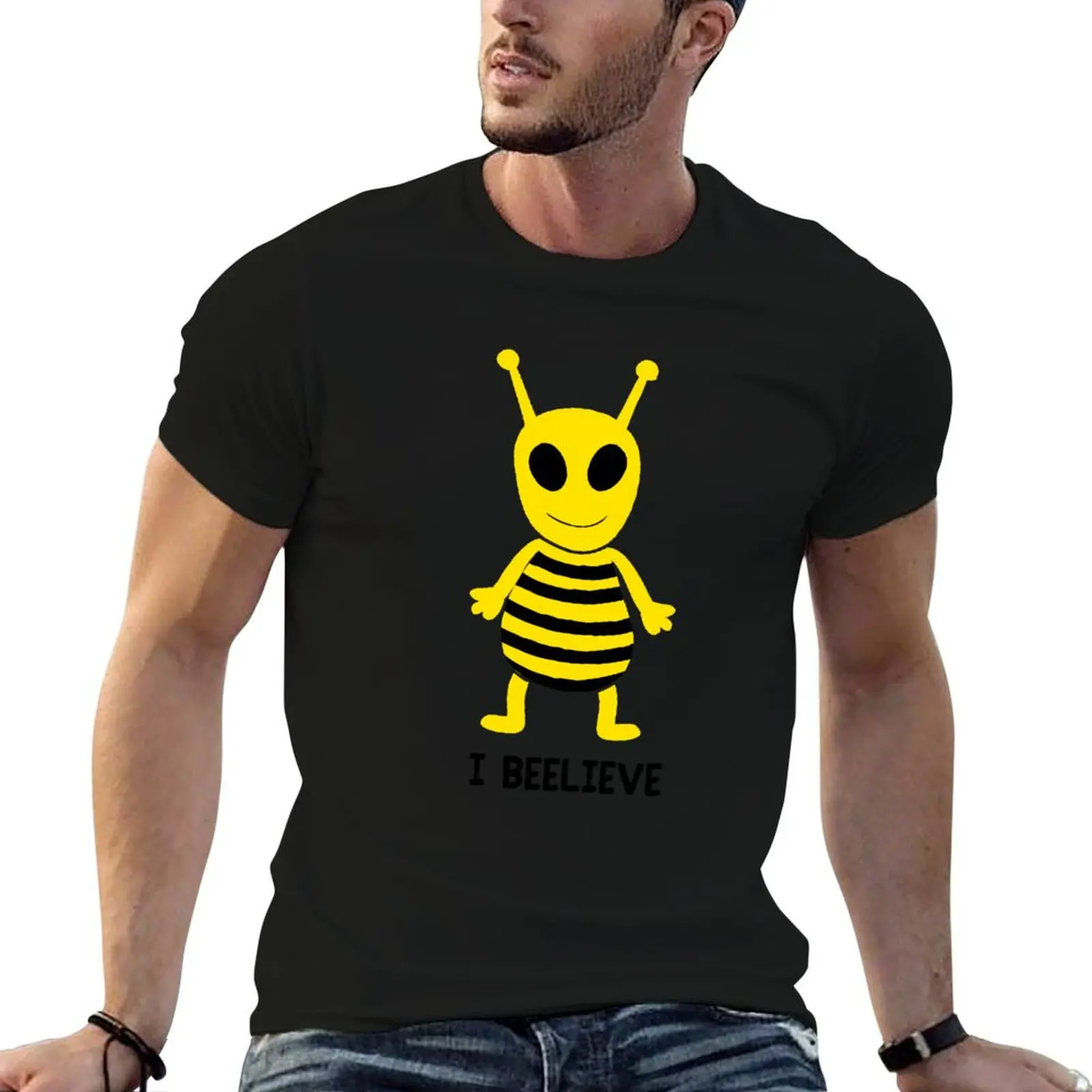 

I BEELIEVE Funny Space Alien Bee T-Shirt graphic shirts essential t shirt anime tshirt rapper graphic tees men clothing