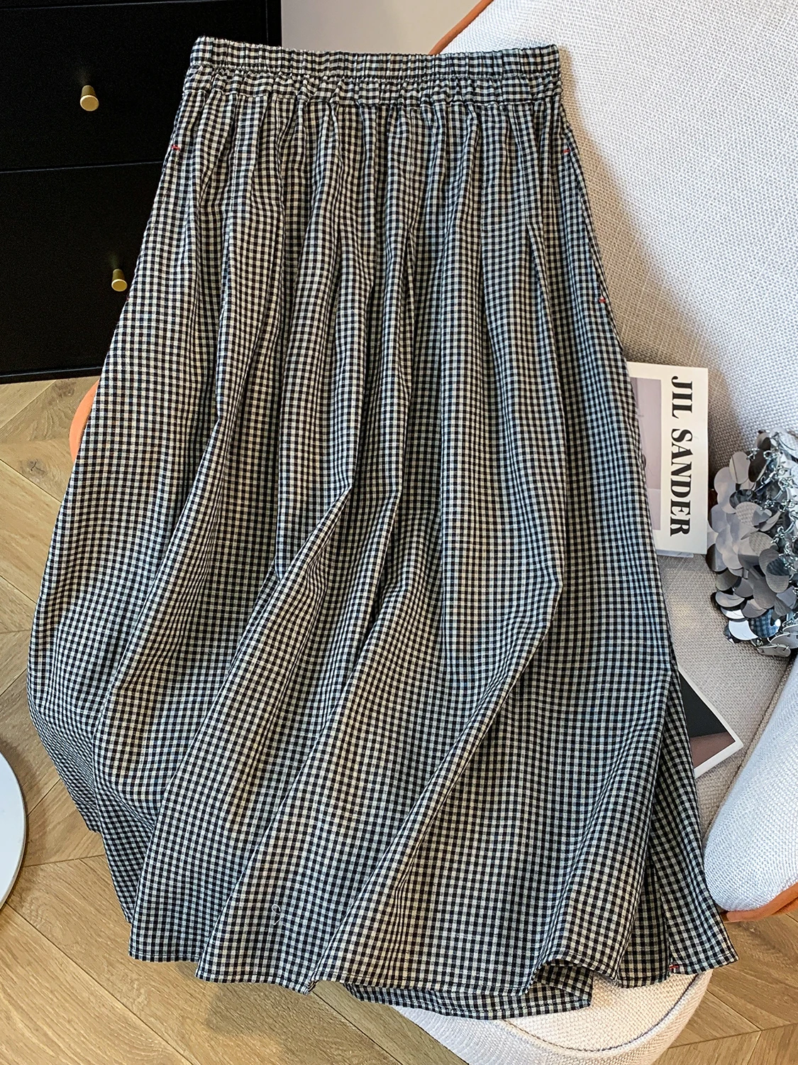 

Юбка миди женская свободного кроя с завышенной талией, в стиле ретро, в клетку, А-силуэт, на резинке, повседневная, летняя, для полных женщин