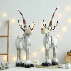 Christmas Large Standing Elk Plush Doll With LED Lights Navidad Figurine Reindeer Ornaments For Xmas Kid Gift Home Decorations