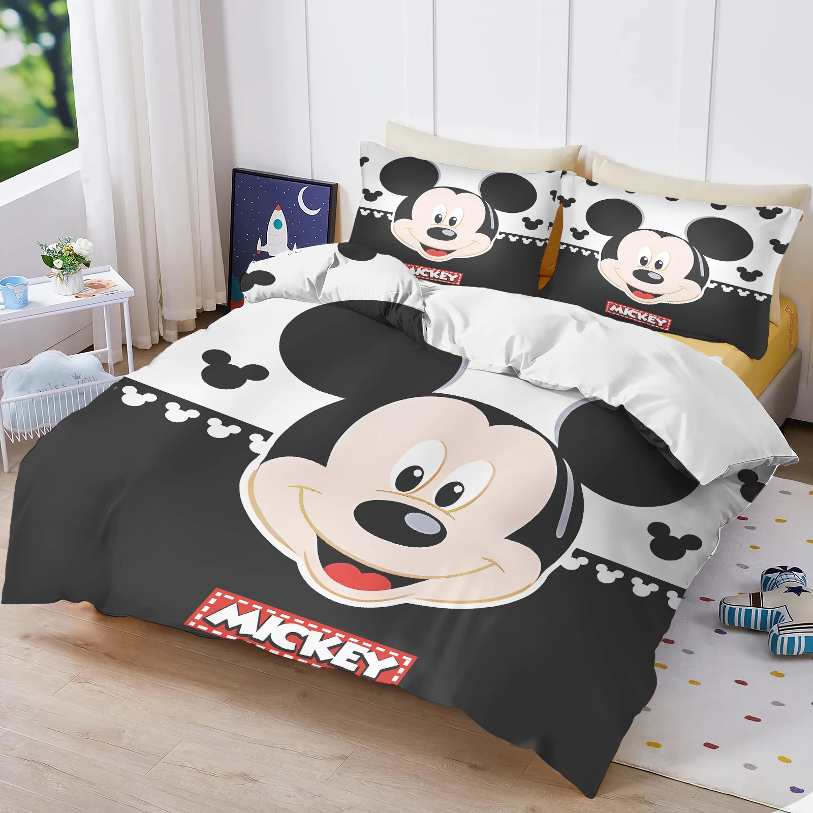 Juego de Ropa de Cama Infantil de Mickey, Juego de Funda Nórdica, Fundas de Cama Individuales, Funda de Edredón con Estampado de Dibujos Animados, para el Hogar