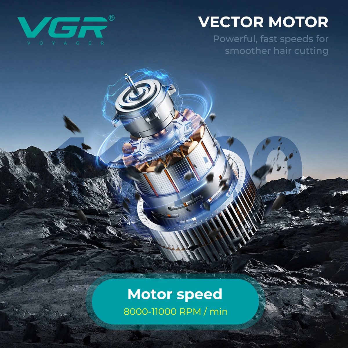 VGR Hair Clipper Professional Hair Cutting Machine Barber Vector Motor Cordless Trimmer 11000 RPM Metal Clipper for Men V-668