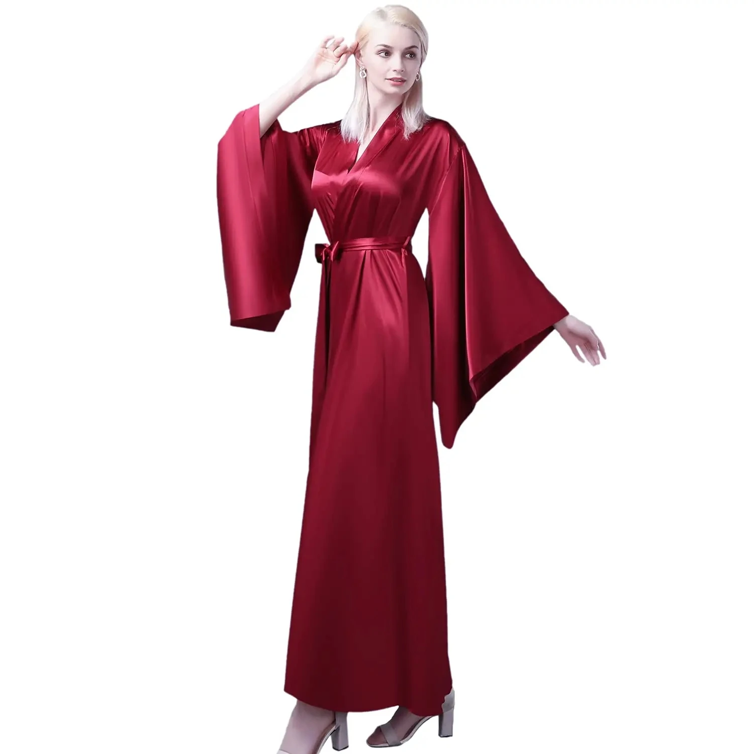 Modern Silk Nightdress Women Bridal Belt Night Dresses Sexy Gloss Wide Sleeve Sleepwear Nightwear Sand Boudoir Dress Plus Size