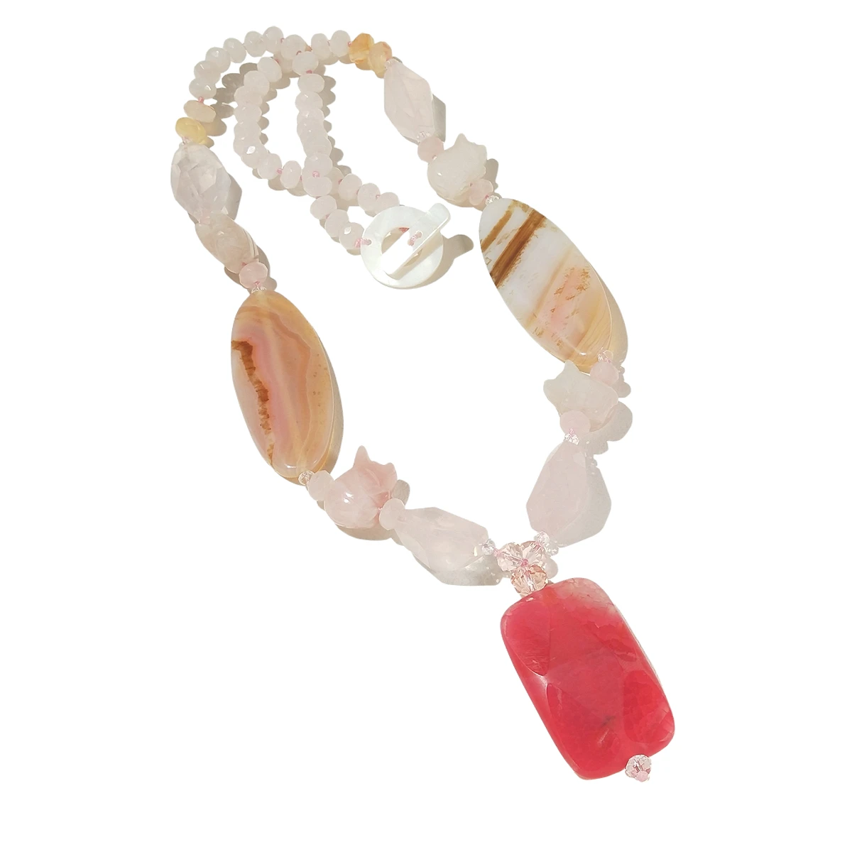 

Lii Ji Real Stone Necklace 67cm Rose Quartz Agate Crystal Women Necklace Jewelry Gift