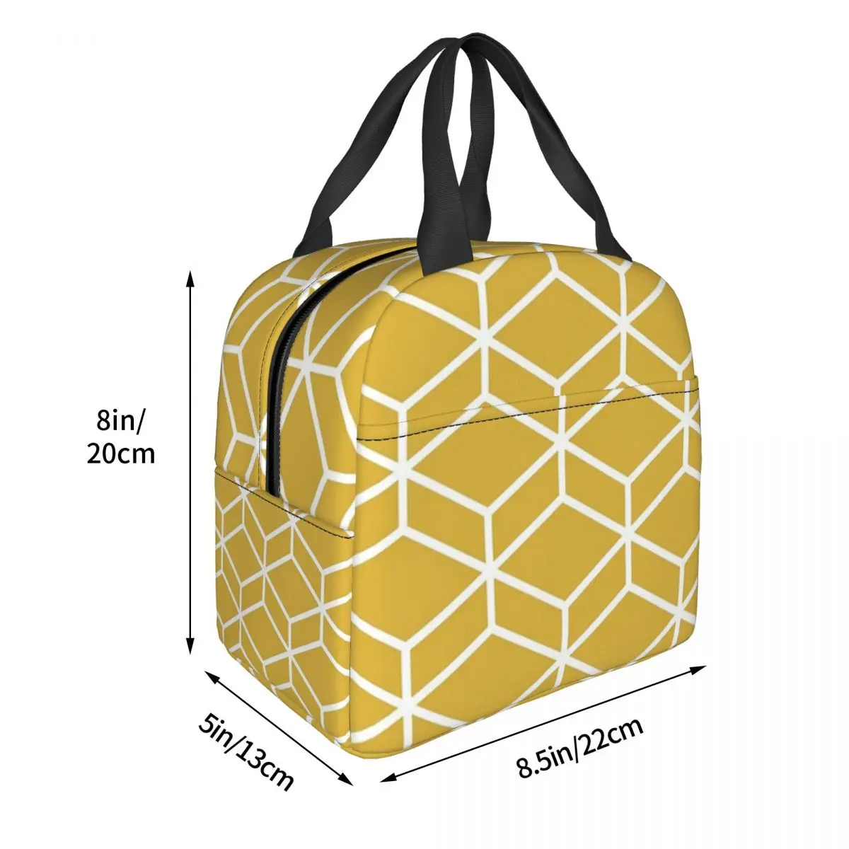 Honeycomb Lattice In White And Light Mustard Yellow Lunch Bags Insulated Bento Box Lunch Tote Leakproof Picnic Bags Thermal Bag