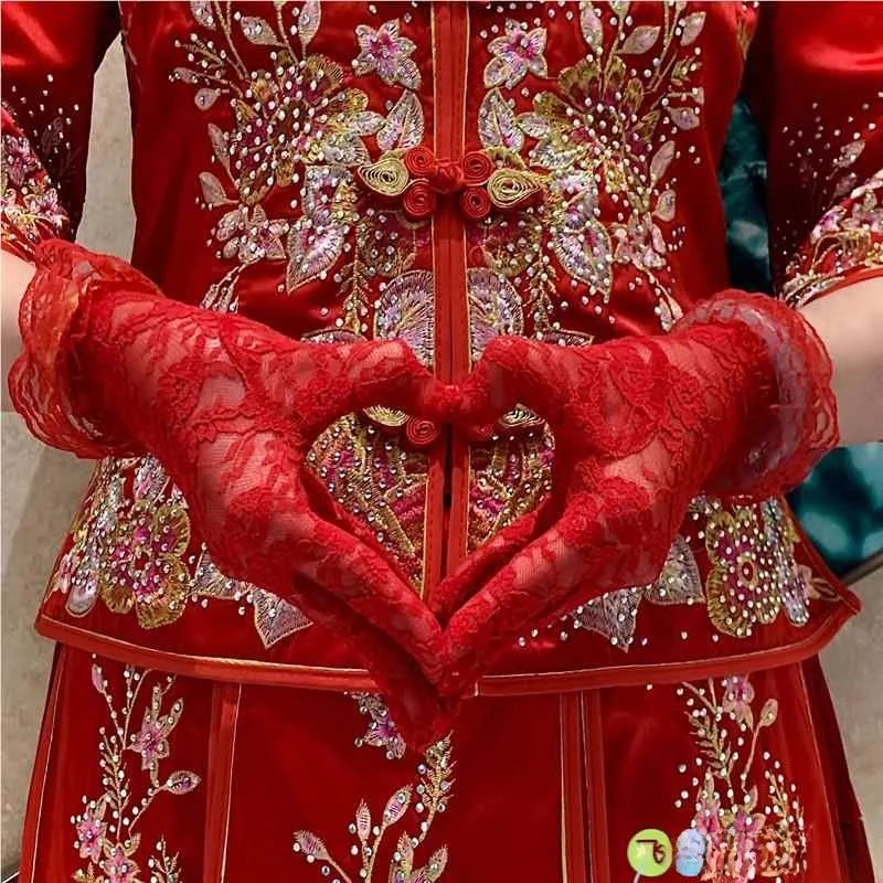 

Красные кружевные свадебные перчатки с вырезами, сексуальные элегантные перчатки для невесты, для свадебного торжества, бренд Fei Lan Gu