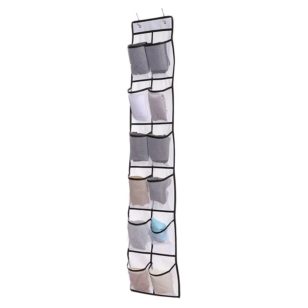 12 Pockets Shoe Underwear Hanging Holder Over Door Hooks with 2 Hooks Closet Holder Mesh Shoes Organizer Hanging Bag - view 5