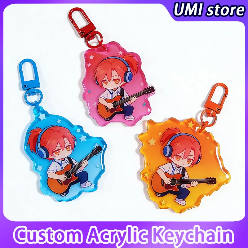 Custom Gradient Keychain Wholesale Clear Epoxy Translucent Acrylic Charm With Colorful Border Keychains Personalized Gift