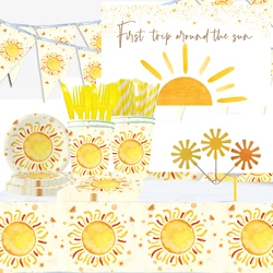 Boho Sun Birthday Party Tableware Paper Plates Cup Napkin Sunshine First Trip Around The Sun Baby Shower Party Supplies