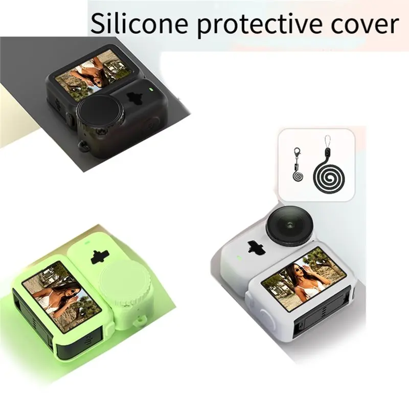 B92B Full Coverage Silicone Protective Case for DJI Osmo Action 4 Shockproof Cover with Lens Cap Thumb Grip Lanyard Black