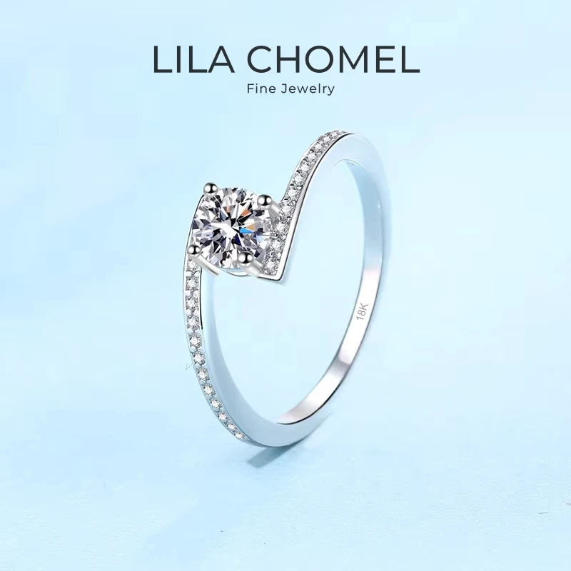 

Кольца из белого золота 18 карат для влюбленных на День святого Валентина, подарок на день рождения для девочек, смещенные кольца 0,5 карата с муассанитом и бриллиантом PT950, платиновое женское обручальное кольцо