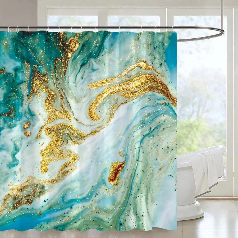 Black Gold Marble Crack Bathroom Shower Curtain Luxury Abstract Deco Textured Geode Art Polyester Fabric Hooks Bath  Curtain Set