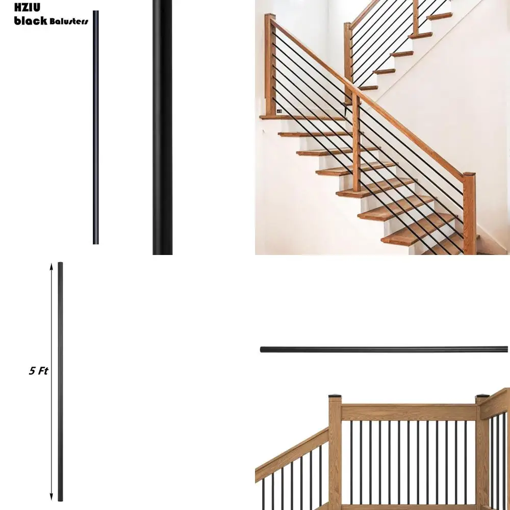 20 عبوة من أدوات الدرج المعدنية السوداء 3/4، قضبان أفقية مستديرة بطول 5 أقدام لإعادة تشكيل الدرابزين