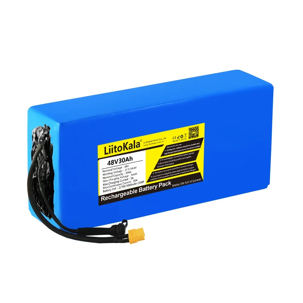 LiitoKala 48V 30Ah 21700 5000mah 13S6P Lithium ion battery Scooter Battery 48v 30ah Electric Bike Battery XT60 48V5A charger