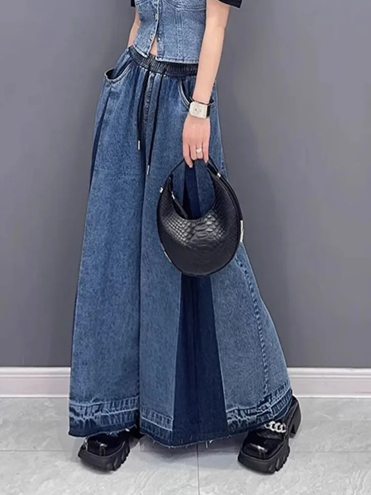 High Waist Blue Denim Pleated Long Wide Leg Jeans New Loose Women Trousers Fashion Tide Spring Autumn 2024