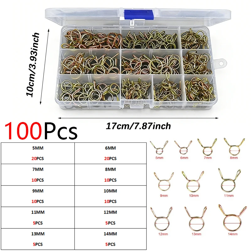 100/150/180PCs  Oil Hose Clamps Motorcycle Scooter ATV Moped Fuel Line Hose  Spring Clips Clamp Motorcycle Car Accessories