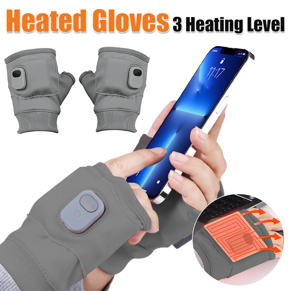 قابلة للشحن أصابع قفازات التدفئة 3 مستويات التدفئة تسخين كهربائي جهاز تدفئة محمول الشتاء يندبروف USB قفازات شاشة لمس #1