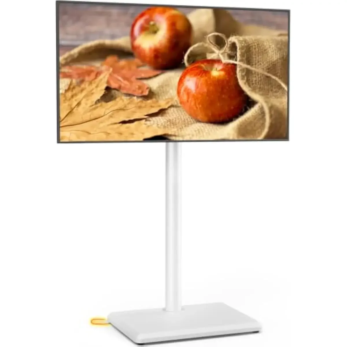 Floor TV Stand with 70° Swivel & 3-Position Height Adjustment White Wooden Base Compact Corner Design Anti-Tip Steel Frame Cable
