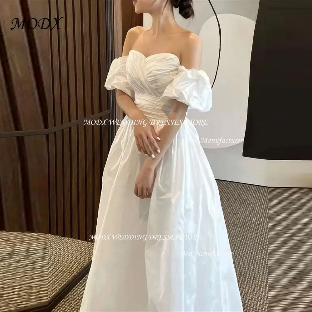 

MODX Modest Simple Korea Wedding Dresses Photo Shoot Off Shoulder Sweetheart Belt Bridal Gowns Robe mariage Formal Party Dress