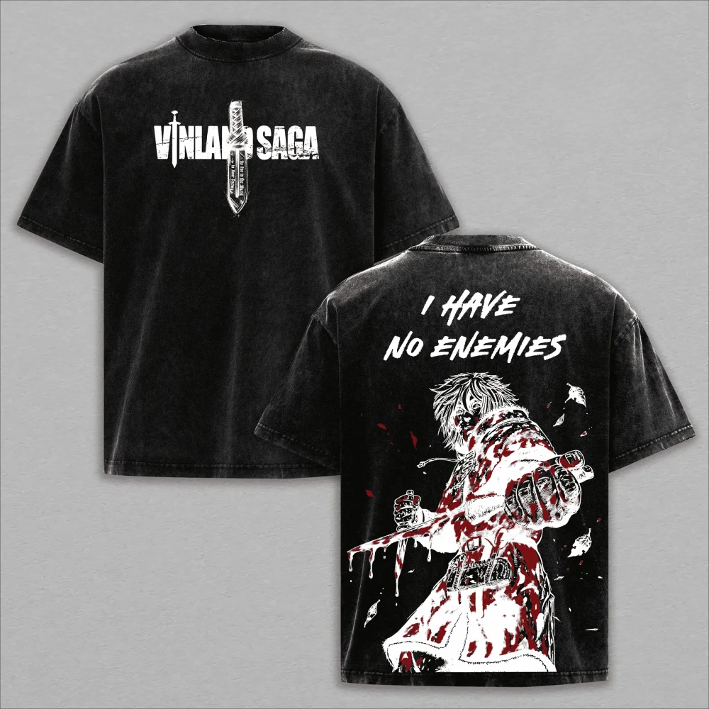 VINLAND SAGA Thorkell T-Shirt für Herrenbekleidung, Anime Y2k Vintage Washed Oversized T-Shirt, kurzärmelig, reine Baumwolle, T-Shirts, Tops