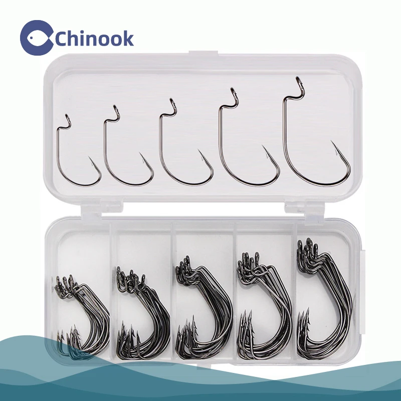 Chinook 50Pcs Fishing Hooks Set Carbon Steel Single Circle Fishing Hook Fly Fishing Jip Barbed Carp Hooks Sea Tackle Accessories