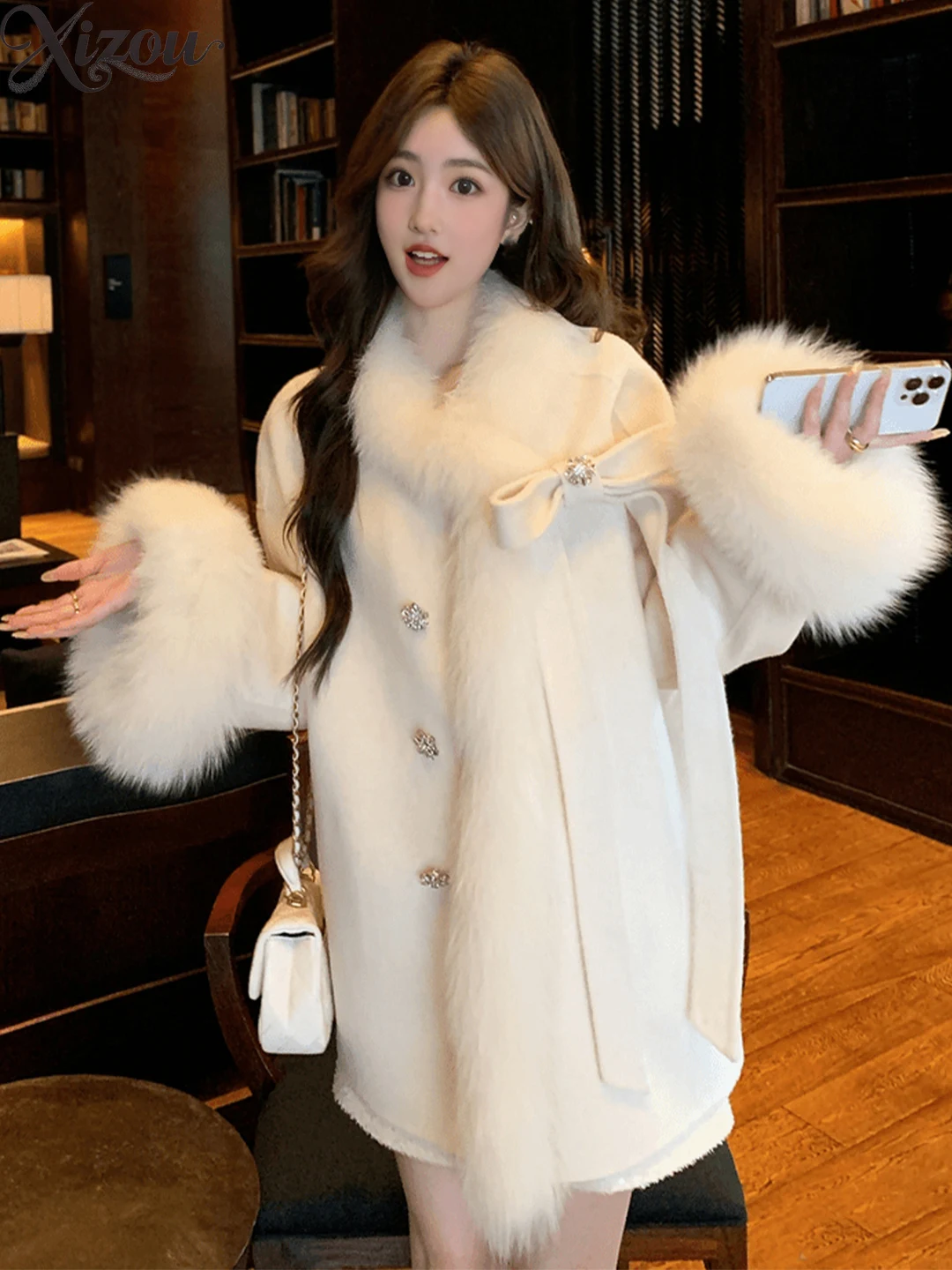 Loose-Fitting Girls Woolen Overcoat Winter Sweet Women's Fur Collar Coats with High-Quality Simple Elegant Wool Coat