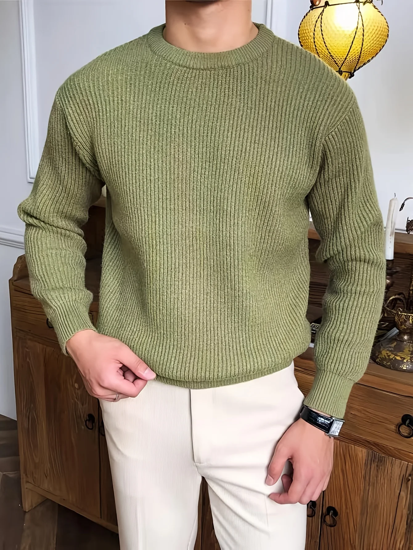 

LVLAEA Ripped Men Autumn Winter Shirt Long Sleeve Round Neck Classic Old Money Style Breathable Casual Knitted Pullover for Men