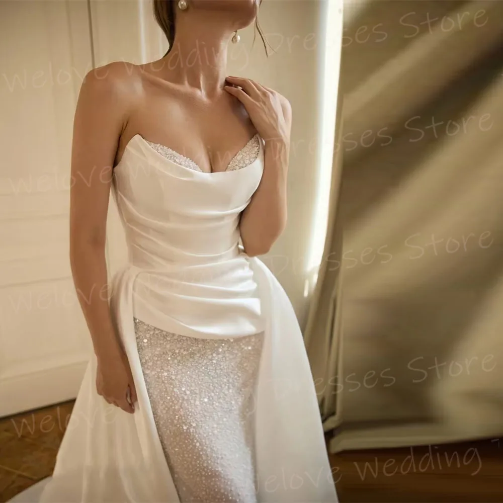 فساتين زفاف رائعة ومثيرة حورية البحر للنساء مطرزة بدون أكمام رداء De Mariée فساتين العروس المخصصة بدون ظهر فيستدو دي نوفيا