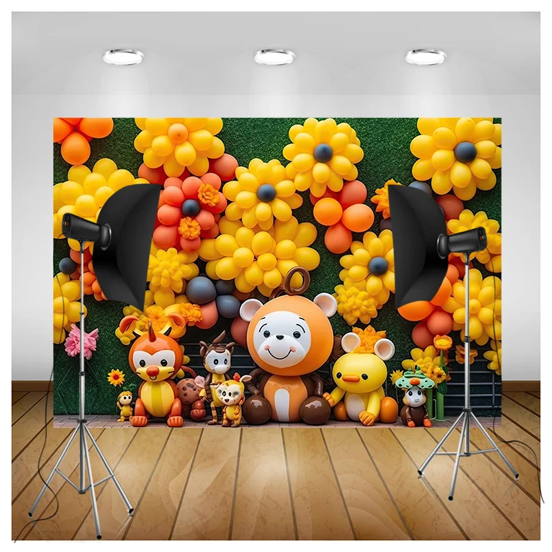 Festa di compleanno fotografia fondali puntelli animali dei cartoni animati Baby Shower Studio fotografico sfondo palloncini Ocean Fish Ani-01