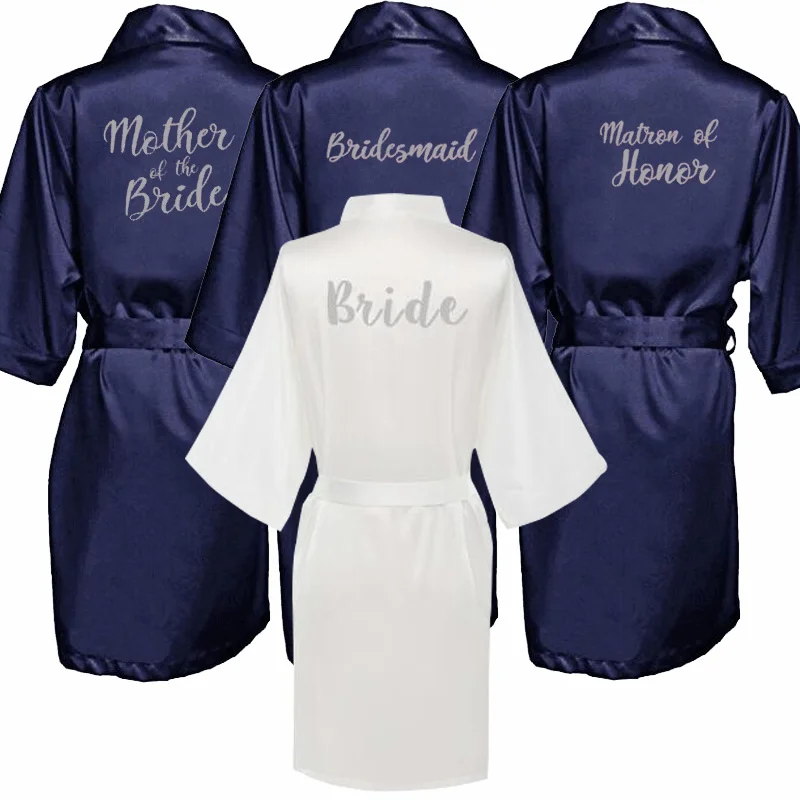 Navy blue robe kimono satin pajamas wedding robe bridesmaid sister mother of the bride robes SP004