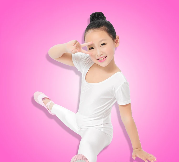 Body de Ballet pour filles, justaucorps de danse bleu blanc pour enfants, vêtements de gymnastique à manches courtes