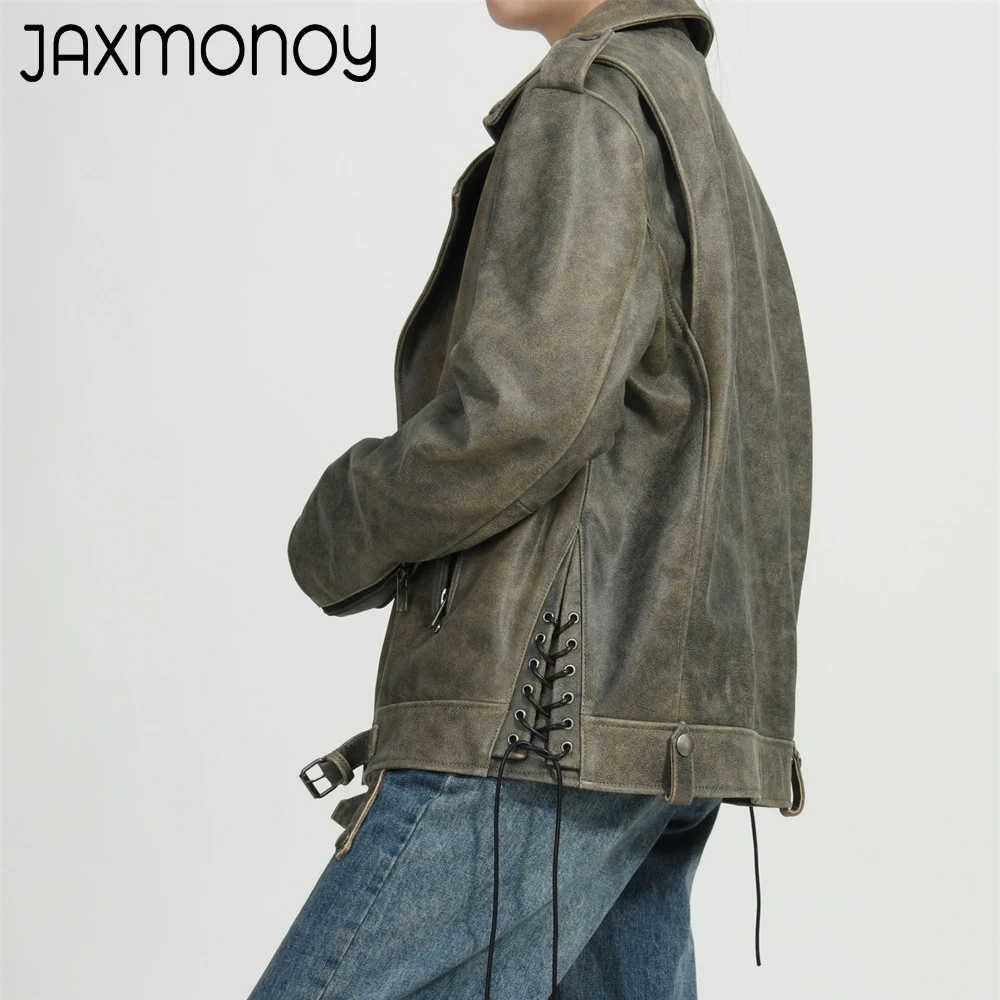 Jaxmony-女性の本革のジャケット,ルーズフィット,高品質,ファッショナブル,秋,新しいコレクション,2024