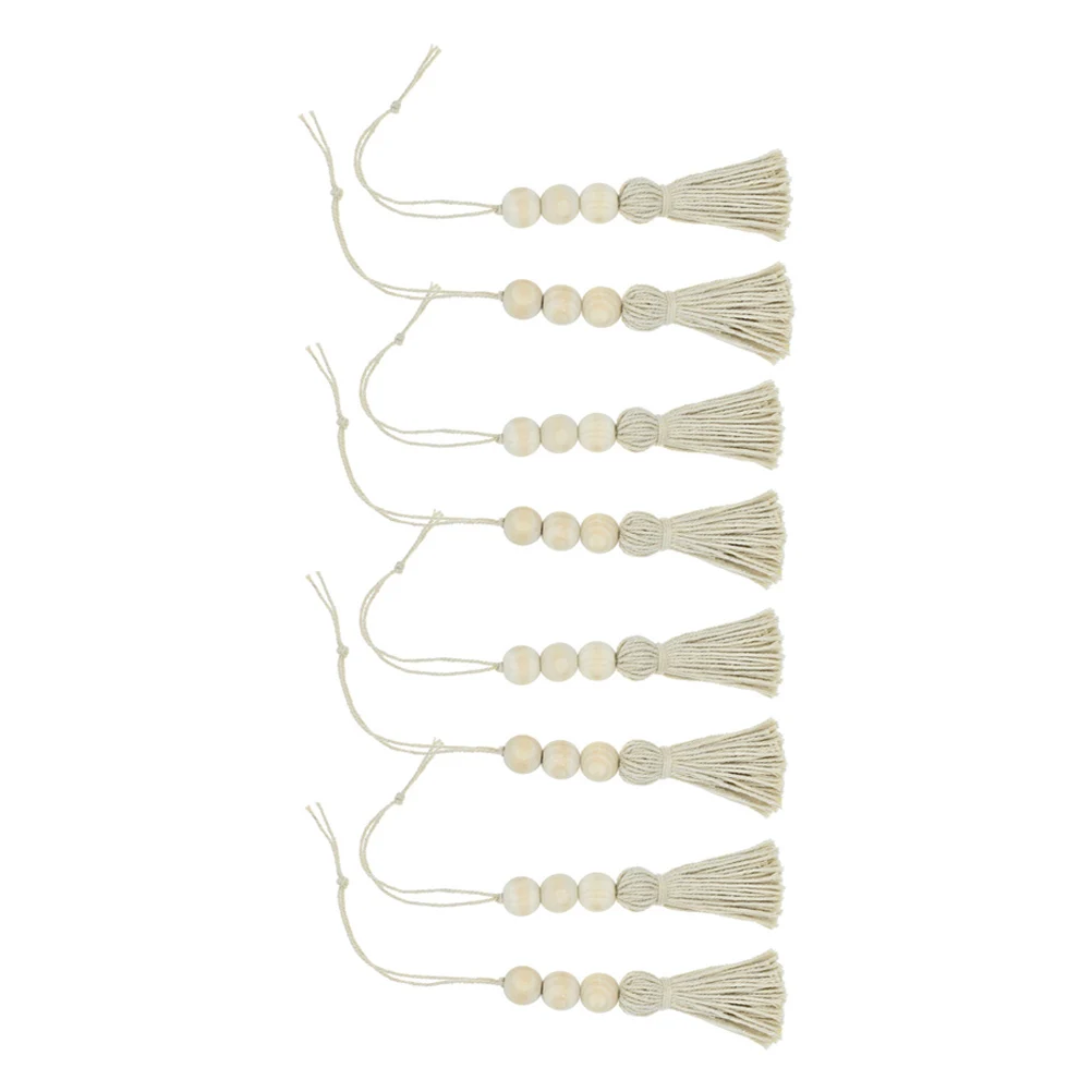 

8pcs Wooden Beads Tassel Ornaments For Closet Door Handle Decor Handmade Cotton String Keychain Car Hanging Accessories