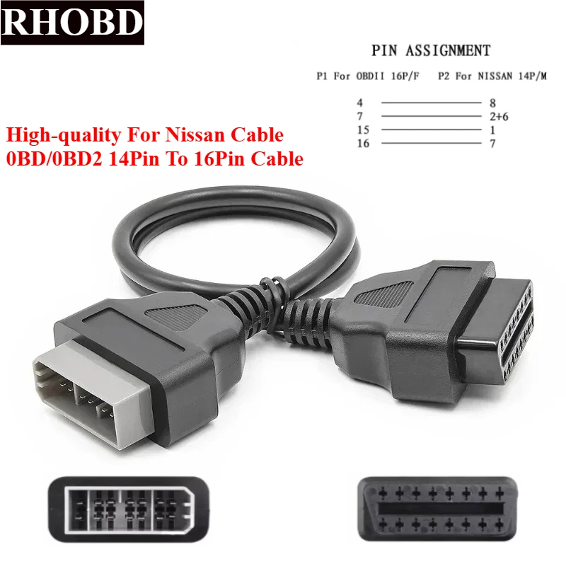 Latest For Nissan 14Pin To 16Pin Cable OBD II Diagnostic Interface 14Pin To OBD2 16 Pin Adapter Works For Auto Car Vehicles Tool