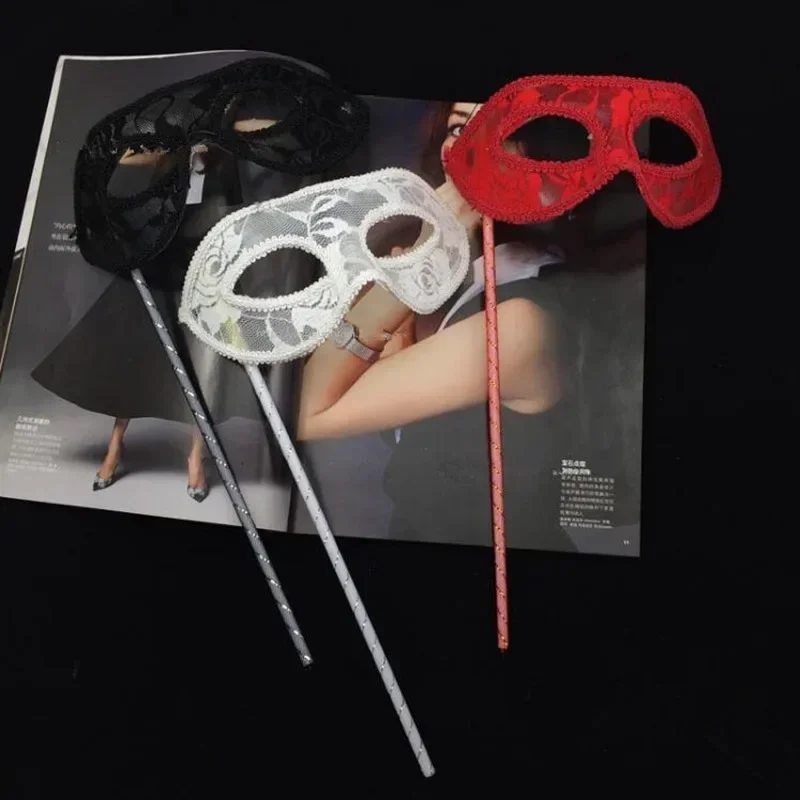 10 pçs sexy laço flor pena handheld veneza princesa máscaras vestido de dança festa feminino menina traje de halloween cosplay