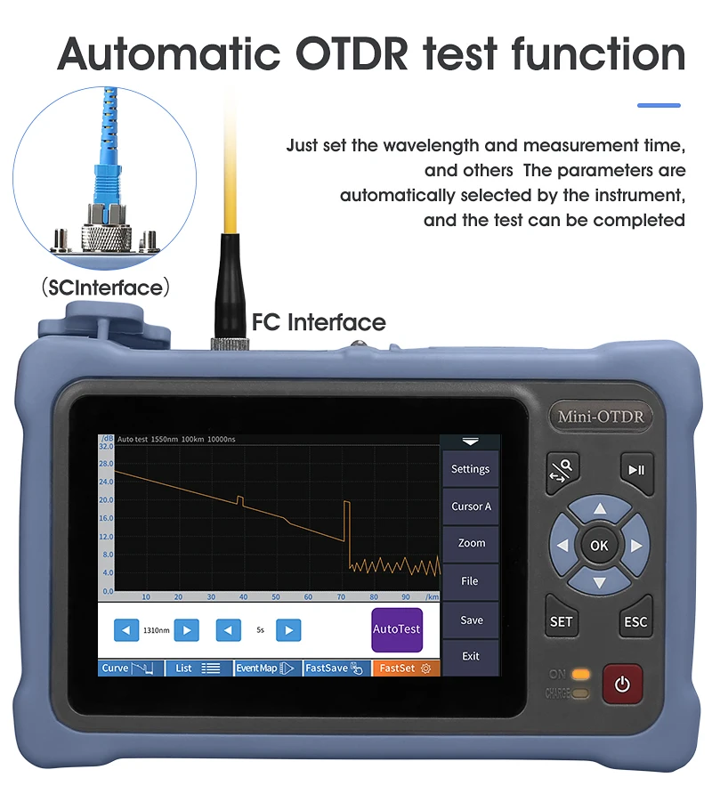 Imagem -02 - Otdr-fibra Óptica Refletômetro com Tela Sensível ao Toque Vfl Ols Opm Evento Ethernet Cabo Testador Ativo 1310 1550nm